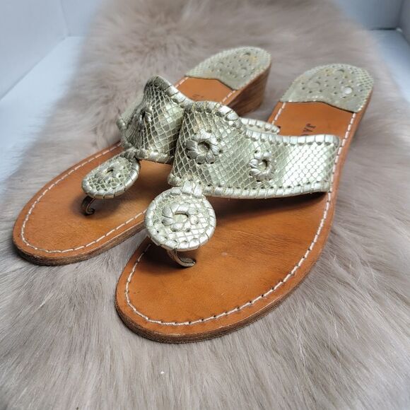 Jack Rogers Hamptons Metallic Leather Embossed Sandals - Picture 1 of 5